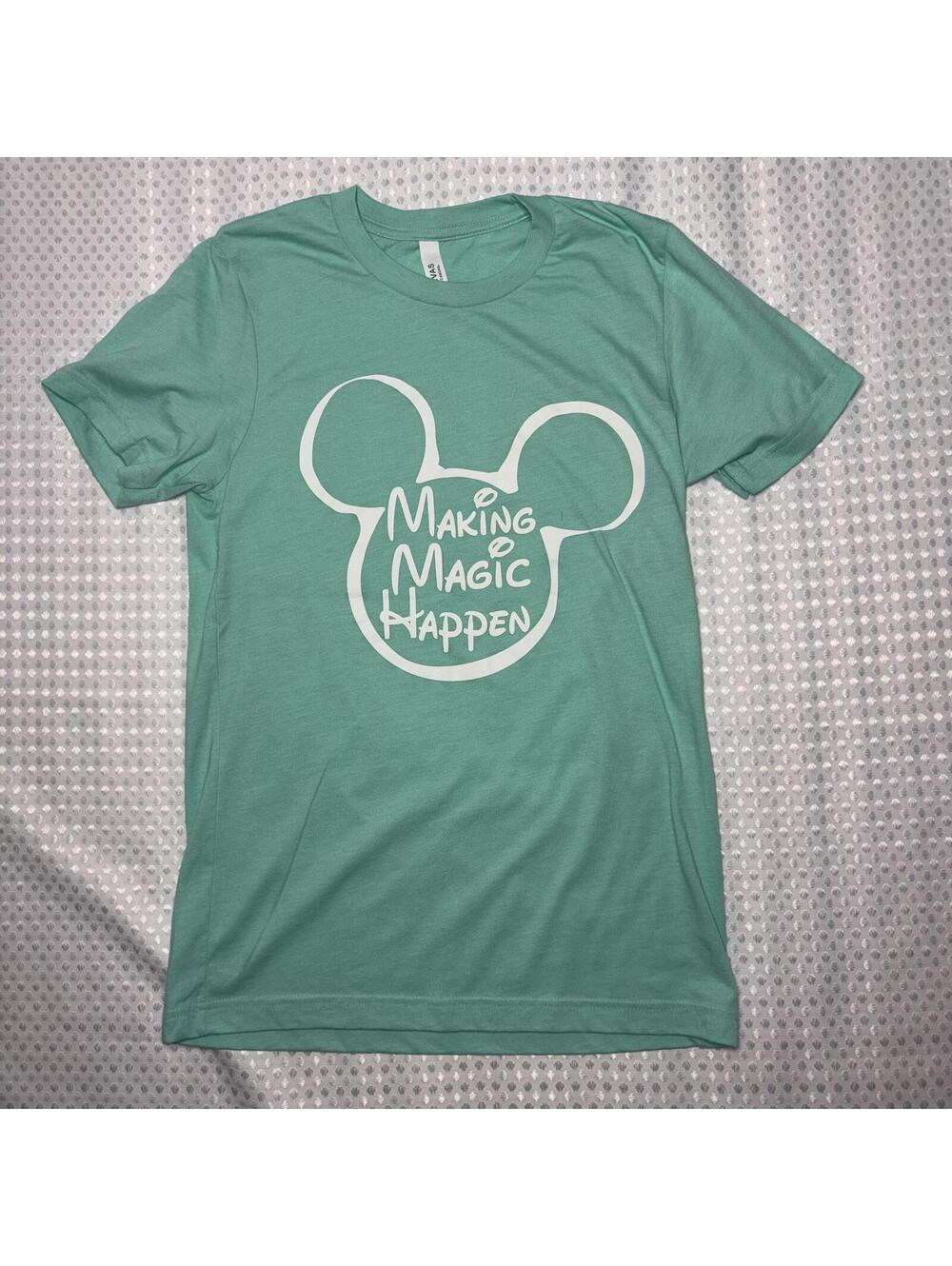 Disney Making Magic Happen Mint Green Graphic T-Shirt Women’s S Bella + Canvas